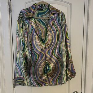 Vintage 70s Multicolor Swirl Pattern Top